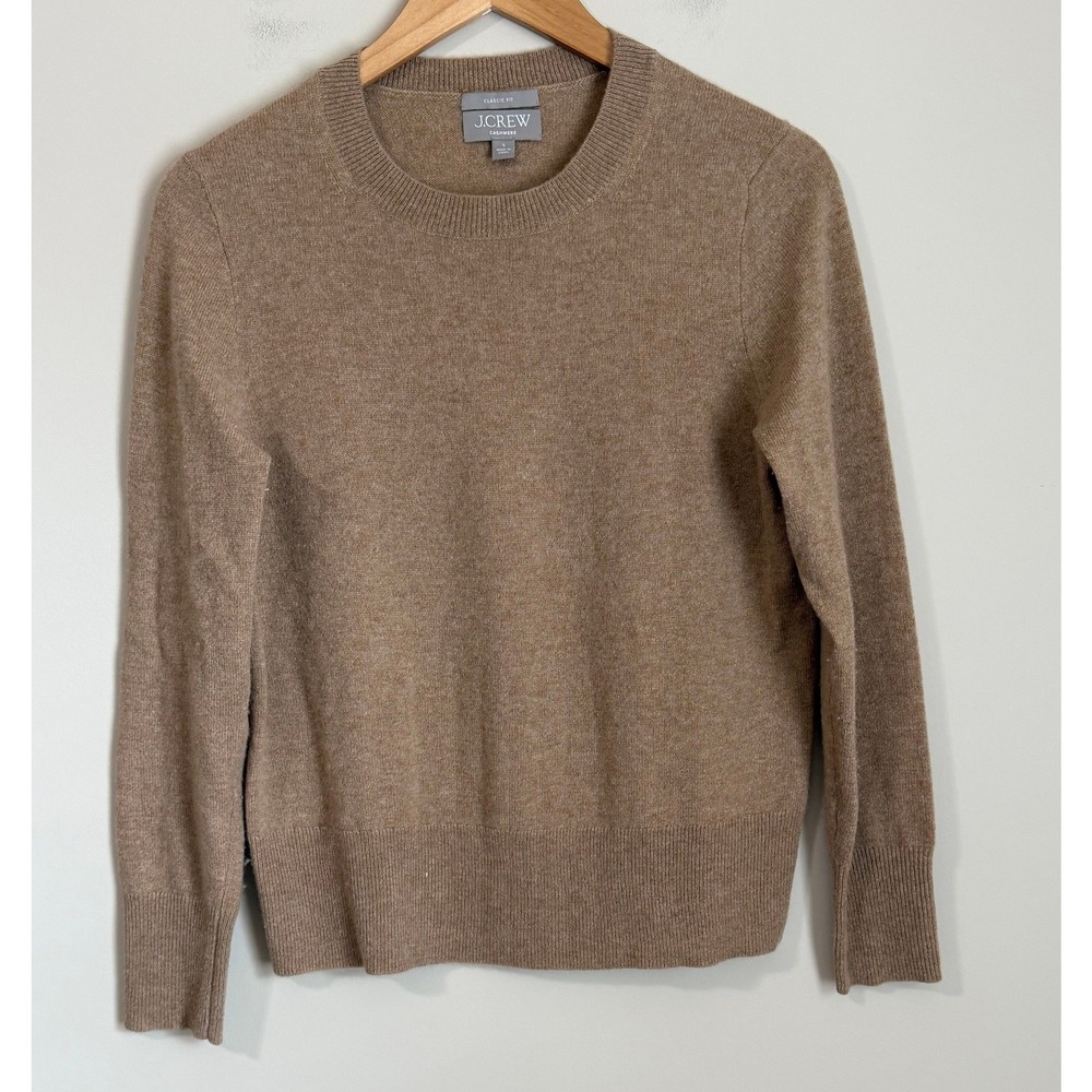 J.Crew 100% Cashmere Sweater Womens Small Tan Classic Fit Crewneck BA400